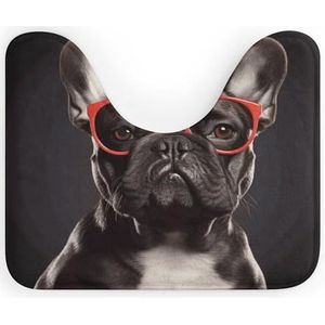Franse bulldog badkamertapijten, U-vorm, contourabsorberend, zacht tapijt, vloermat voor ovale toiletbasis, wasbaar, antislip, sneldrogend badtapijt voor badkuip en douchevloer