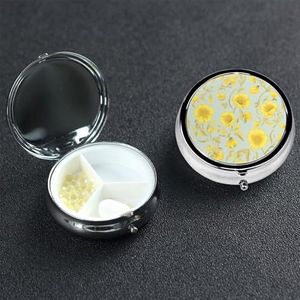 Pillendoos - Gele Bloem - Ronde Pillendoos - 3 Compartimenten - Draagbare Geneeskunde