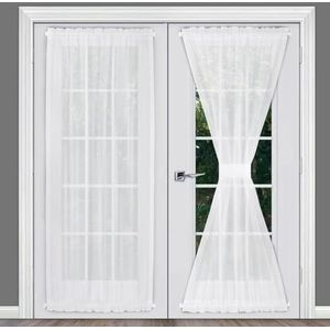 Rose Home Fashion RHF Voile Franse deurgordijnen set van 2 panelen, 40W bij 182l inch, witte pure glazen deurgordijnen met striksluiting (B40 x L72|2 panelen, wit)