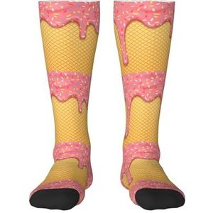 YsoLda Kousen Compressie Sokken Unisex Knie Hoge Sokken Sport Sokken 55CM Voor Reizen,Kleurrijke Sprinkles Op Wafel, zoals afgebeeld, 22 Plus Tall