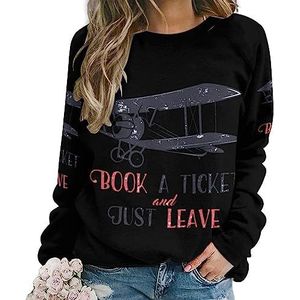 Retro vliegtuig nieuwigheid sweatshirt voor vrouwen ronde hals top lange mouw trui casual grappig