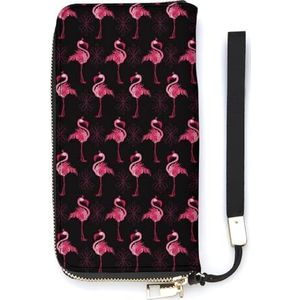 Roze Flamingo's Womens Portemonnee Lederen Bifold Portemonnee Creditcard Clutch met Rits Pocket Polsband Handtas Gift voor Mannen