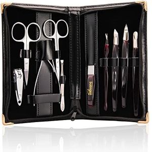 TITANIA Manicureset (10-delig) • Manicureset in zwart echt lederen etui • nagelverzorgingsset • nagelset met nageletui voor dames en heren • ideaal als reis-nageletui