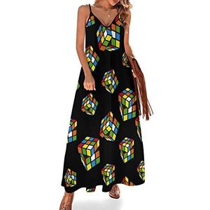 Magic Cube Sling Maxi-jurk voor dames, V-hals, casual, mouwloos, verstelbare riem, sexy lange jurk