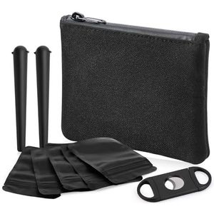 Zak geurbestendige zak & 2 doob tube - geurbestendige container en gewrichtshouder + 5 geurbestendige zakken, accessoires met actieve koolvoering (S (15 x 11 cm), zwart)