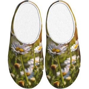 EdWal Wild White Daisy Flower Print Winter Warme Slippers Indoor Anti-slip Pluche Slippers Ontspannen Thuis voor Vrouwen Mannen, Zwart, 37.5 EU