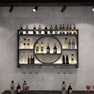 Modern metalen wandgemonteerde moderne metalen wijndisplayrek, wijnrekken aan de muur gemonteerd, bar unit drijvende planken, hangend displayrek, voor thuis bar eetkamer keuken woondecoratie (afmetingen: 120x15x80cm/47x6x31