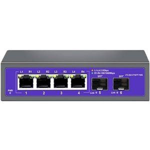 2,5 Gbit/s Ethernet Switch 4-Port Netwerk Switch 2500Mbps 2-Port SFP+ Slot 10G Hub Home Lab Internet Splitter Plug and Play (Kleur: EU Plug)