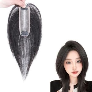 20 Cm Haartoppers for Vrouwen 100% Echte Menselijke Haarstukken 4x13 Cm Zijden Haartoupetje Natuurlijke Zwarte Haarextensies Clip-in-top Wiglets for Dunner Wordend Haar, Haaruitval, Grijs Haar