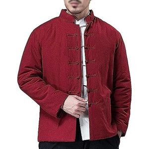 Dikke warme katoenen tangpak Winter Tai Chi Uniform Heren Chinese traditionele kleding met lange mouwen, Hanfu-jassen Vechtsportpak(Red,M L)