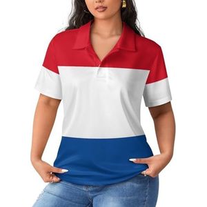 Vlag van Nederland Dames Sport Shirt Korte Mouw Tee Golf Shirts Tops Met Knopen Workout Blouses