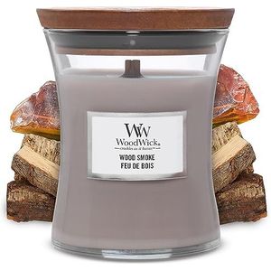WoodWick Medium Hourglass-geurkaars met knapperende lont | Wood Smoke | Tot wel 60 uur brandtijd