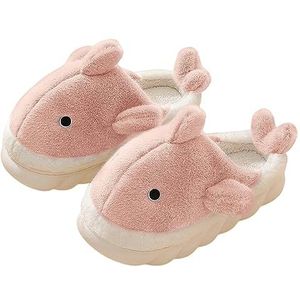 NOGRAX Katoenen Slippers Grappige Dier Haai Katoenen Slippers Vrouwen Dikke Zolen Thuis Slipper Winter Warm Antislip Mooie Pluche Paar Slippers, roze, 42 43