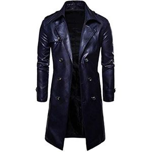 heren trenchcoat met dubbele rij knopen Full-colour leren jas jas met dubbele rij knopen voor heren Lange jas Slim Fit Casual jas met lange mouwen Parka trenchcoats Blazer bovenkleding