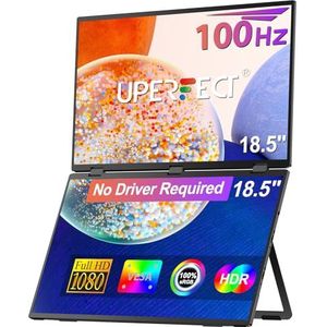 UPERFECT Delta 18.5"" 100Hz Portable Monitor, Laptop Screen Extender 1080P HDR 360° Folding Stacked Triple Monitor with Stand & VESA for Laptop PC Phone Game Console (No Driver)