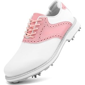 SDEQA Waterdichte golfschoenen voor dames met 9 spikes, leren golfsneakers voor golfers, maat plus,D,36 EU