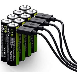 VERICO LoopEnergy AA 2550 oplaadbare USB-C-batterij AA 1.5V 2550mWh (1700mAh) Li-ion, snel opladen via USB-C-aansluiting in ca. 2 uur, 8x AA, kleur: groen