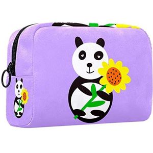 Cosmetische tas voor dames,kleine make-uptas voor portemonnee,Paarse Achtergrond Panda Zonnebloem,Cosmetische reistas,make-uptasje