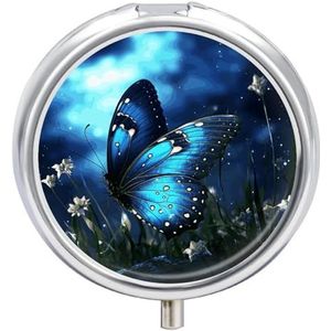 3 Compartiment Kleine Pillendoos Reizen Geneeskunde Pil Organizer met Spiegel Vochtbestendige Pillen Case Vlinder Nacht Draagbare Pocket Geneeskunde Organizer Ronde Vitamine Organizer Box