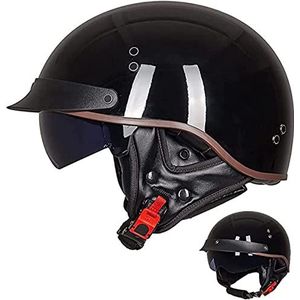 Motorhelmen, Vintage Style Half Open Face Motorhelm Retro Elektrische Scooter Racing DOT/ECE Goedgekeurde Retro Half Face Helm Dunne Skull Cap Halve Helm D,M(57~58cm)