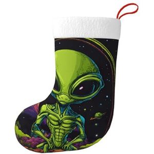Jkkghll Groene Alien Print Kerst Stocking Feestelijke Decor Vakantie Sokken Voor Xmas Tree Familie Bijeenkomsten