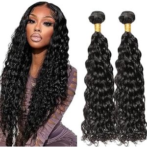 Lakaisa Water Wave Human Hair Bundles Sew in Hair Natural Black Real Hair Extensions 2 Bundles 100% Unprocessed Brazilian Virgin Hair No Smell for Woman 26 26 Inch