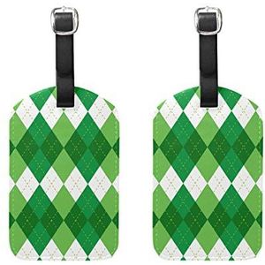 Bagagelabels,Groene geruite patroon afdrukken bagageruimte Tags Travel Tags Koffer Accessoires 2 Stuks Set