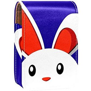 Blauw Konijn Lip Gloss Houder Lipstick Case Draagbare Make-up Tas Reizen Lipstick Organizer Case met Spiegel Mini Lipstick Opbergdoos voor Vrouwen