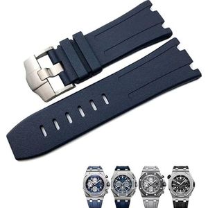 yeziu Zachte Fluor Rubber Horlogeband Voor Audemars Piguet ROYAL OAK OFFSHORE Duiken Waterdichte horlogeband 28mm(Color:Blue)