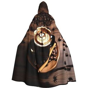 FRGMNT Heerlijk hart koffie print mannen Hooded Mantel, Volwassen Cosplay Mantel Kostuum, Cape Halloween Dress Up, Hooded Uniform