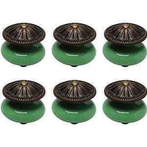 Keramische Knoppen Vintage Kastknoppen, 6 Stuks Lade Knoppen Blauwe Ronde Knop Lade Trekgreep Meubilair Kast Kastdeur Vervanging Accessoires, 33x33mm (Bruin)(Color:Green)