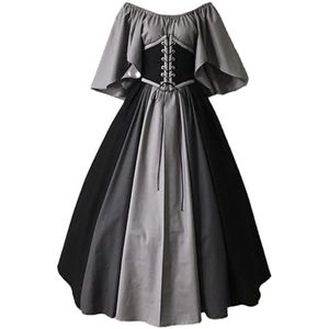 Middeleeuwse Jurk Renaissance Midi-jurk Voor Dames Dames Lange Met Mouwen Hoge Taille Gala Jurk(Color:Gray,Size:XL/X-Large)