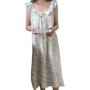 Nachthemd in neutrale tinten, veelzijdige loungewear for dames, mouwloos nachthemd, zachte stretch nachtkleding, ontspannende jurk for thuis, ademende pyjama for yoga, lezen, comfort for het hele seiz