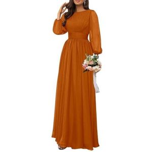 Dames chiffon bruidsmeisje jurken lange formele avond prom jurken ruches cocktail jurken plus size, Verbrand Oranje, 32