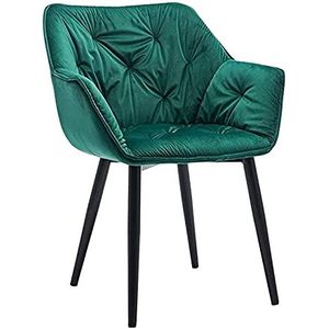 GEIRONV 1 stks fluwelen eetkamerstoel, woonkamer slaapkamer keuken fauteuil metalen benen moderne hoge achterkant gewatteerde lounge zijkantje Eetstoelen (Color : Green, Size : Black feet)