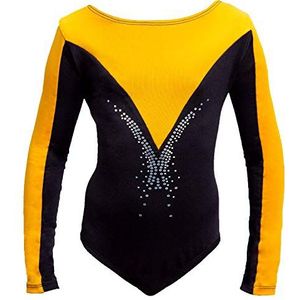 Siegertreppchen® turnpakje voor meisjes met lange mouwen (maat 116-164) turnpak voor kinderen | danspak, gymnastiekkleding, body voor gymnastiek, fitness en dans (Maat 128 Goud - Zwart)