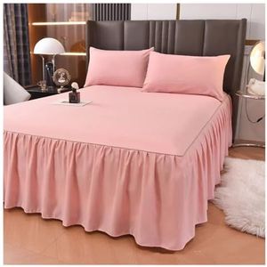 Divan Base Cover 1 stuk effen kleur bedrok met kant rondom alle seizoenen bedhoes met ruches bedrok (roze, 1 stuk rok 200 x 220 cm)