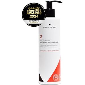 VidalForce Shampoo tegen haaruitval XXL, 400 ml, blokkeert DHT met saw palmetto en 14 natuurlijke werkzame stoffen tegen haaruitval, haaruitval shampoo, haaruitval voor mannen en vrouwen