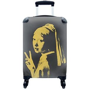 MuchoWow® Koffer - Meisje met de parel - Johannes Vermeer - Geel - Peace - Past binnen 55x40x20 cm en 55x35x25 cm - Handbagage - Trolley - Fotokoffer - Cabin Size - Print
