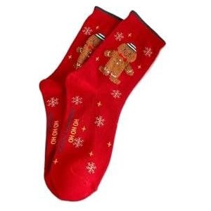 MAKOMAKI 2/4 paar kerstkousen voor herfst en winter sneeuwpop, boom, comfortabele en ademende sokken (2 paar-rood)