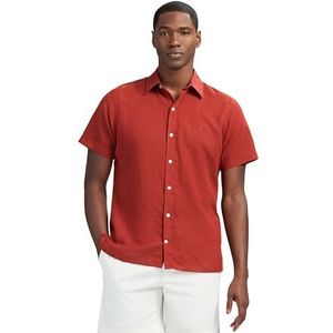 Izod Linnen overhemd met korte mouwen voor heren, linnen overhemd met knopen en korte mouwen, Rode Oker, XL