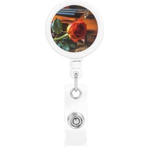 Houten viool en roos bedrukte intrekbare badgehouder, badgespoel, ID-badgehouder met clip voor kantoorwerk arts voor mannen en vrouwen lanyard benodigdheden accessoires