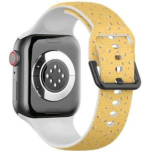 Zachte sportband compatibel met Apple Watch 42 / 44 / 45 / 49 mm (gele bijen op) siliconen armbandaccessoire voor iWatch