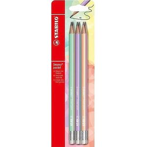 Grafietpotlood met gum - STABILO Swano Pastel - Pack van 6 - Verschillende kleuren - HB