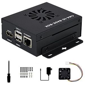 Waveshare Mini-computer gebaseerd op Raspberry Pi Compute Module 4 (niet inbegrepen), CM4-IO-BASE-B binnenin, metalen behuizing, met ventilator, onboard-aansluitingen CSI/DSI/HDMI/USB/RJ45 enz.