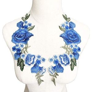 Geborduurde applique Borduren Rose Flower Patch Badge Naaien Stof Trim Motief Trouwjurk Bruids DIY Applique Craft(Size:Blu)