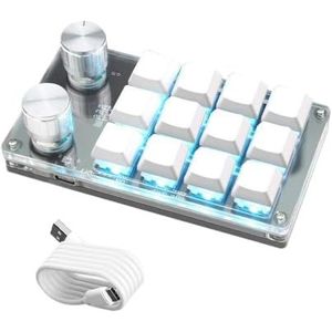 QPSJXN Gepersonaliseerd Bluetooth 5.0 RGB toetsenbord met programmeerknop en rode schakelaar (12-2 RGB White)