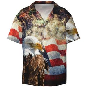 Amerikaanse Vlag Eagle Vuurwerk Print Mannen Button Down Shirt Korte Mouw Casual Shirt Voor Mannen Zomer Business Casual Jurk Shirt, Zwart, XXL