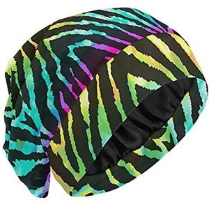PUXUQU Slaapmuts muts kleurrijke regenboog zebraprint bonnet slaapmuts nachtmuts hoofddeksel nacht hoofddeksel slapen haar slaap hoed haaruitval cap voor dames meisjes vrouwen