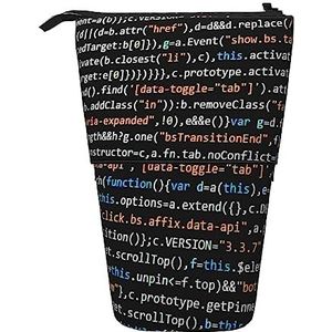 Programmeur Programmering Code Potlood Case Telescopische Make-up Tas Pop Up Office Organizer Box Staande Pen Houder Cosmetica Tas Met Ritssluiting, Zwart, Eén maat